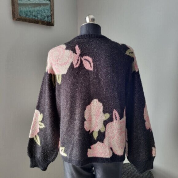 Floral Puff Sleeve Oversized Cozy Sweater Point Zero Womens Sz Medium - Picture 11 of 12